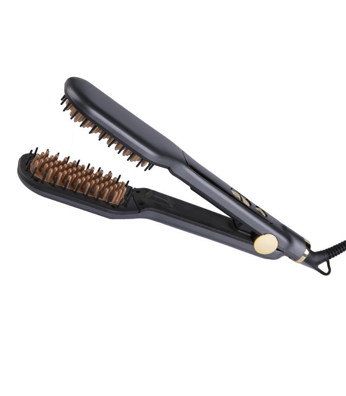 Cepillo de cerámica para enderezar el pelo del peine caliente con el peine del cepillo del bigudí de la etiqueta privada ZR-1005